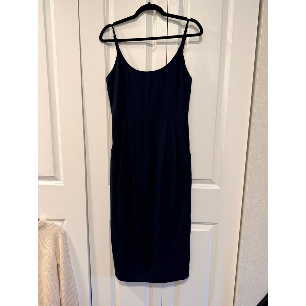 Jenni Kayne S Rove Dress $495 Raw Silk Midi Fitted Bodice Pencil Skirt Navy Blue - Picture 3 of 12